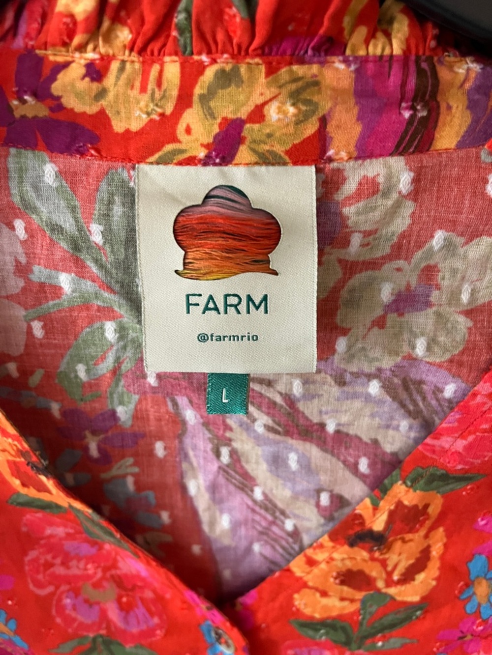 Farm Rio Red Spring Bananas -Floral Ruffle Button-Front Blouse - Picture 2 of 7